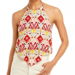 Alice + Olivia Frenchie Handkerchief Halter Top, Size 4, Red White